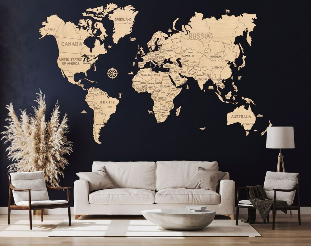 WOODEN.CITY – Weltkarte M | 3D Holzpuzzle - Lama Welt