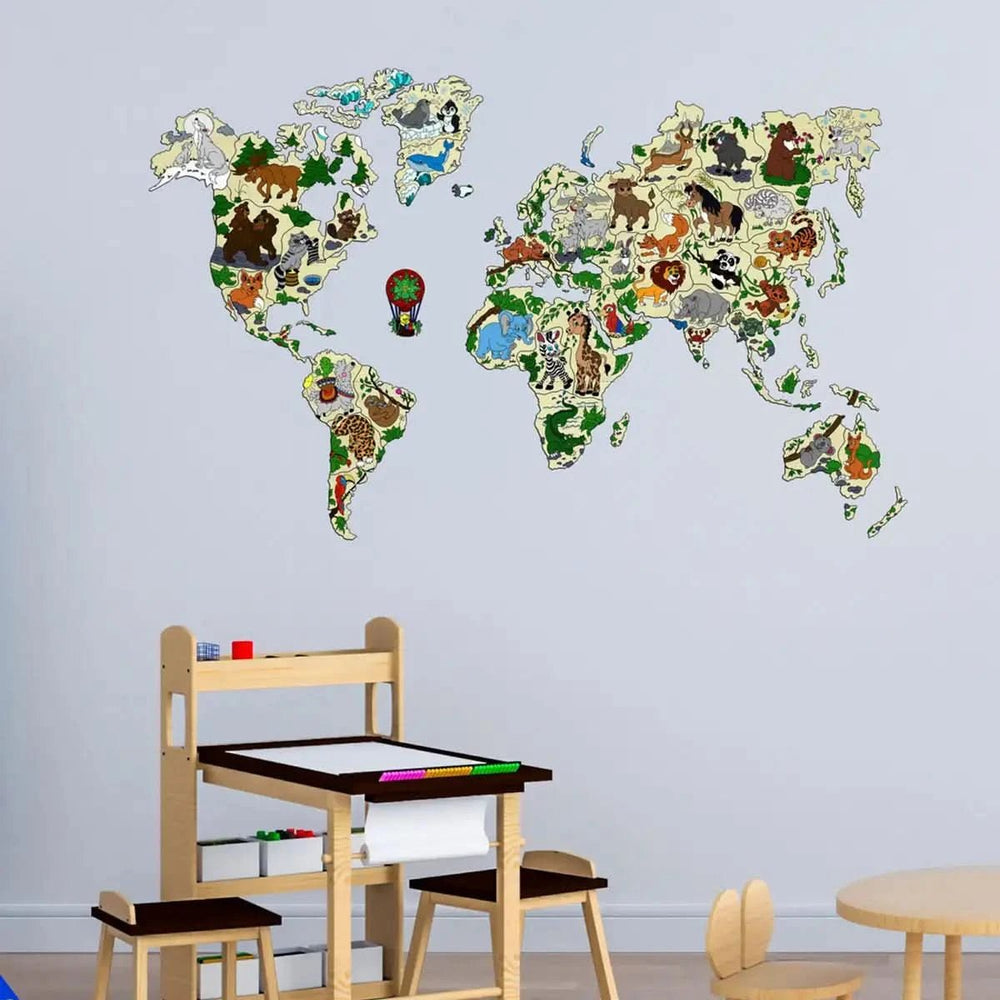 WOODEN.CITY – Weltkarte Tiere M | 3D Holzpuzzle - Lama Welt