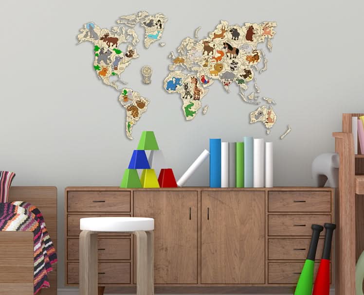 WOODEN.CITY – Weltkarte Tiere M | 3D Holzpuzzle - Lama Welt