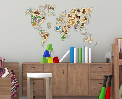 WOODEN.CITY – Weltkarte Tiere M | 3D Holzpuzzle - Lama Welt