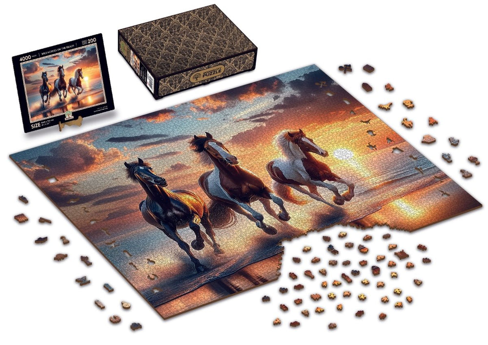 WOODEN.CITY – Wilde Pferde Am Strand | 3D Holzpuzzle - Lama Welt