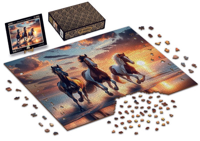 WOODEN.CITY – Wilde Pferde Am Strand | 3D Holzpuzzle - Lama Welt