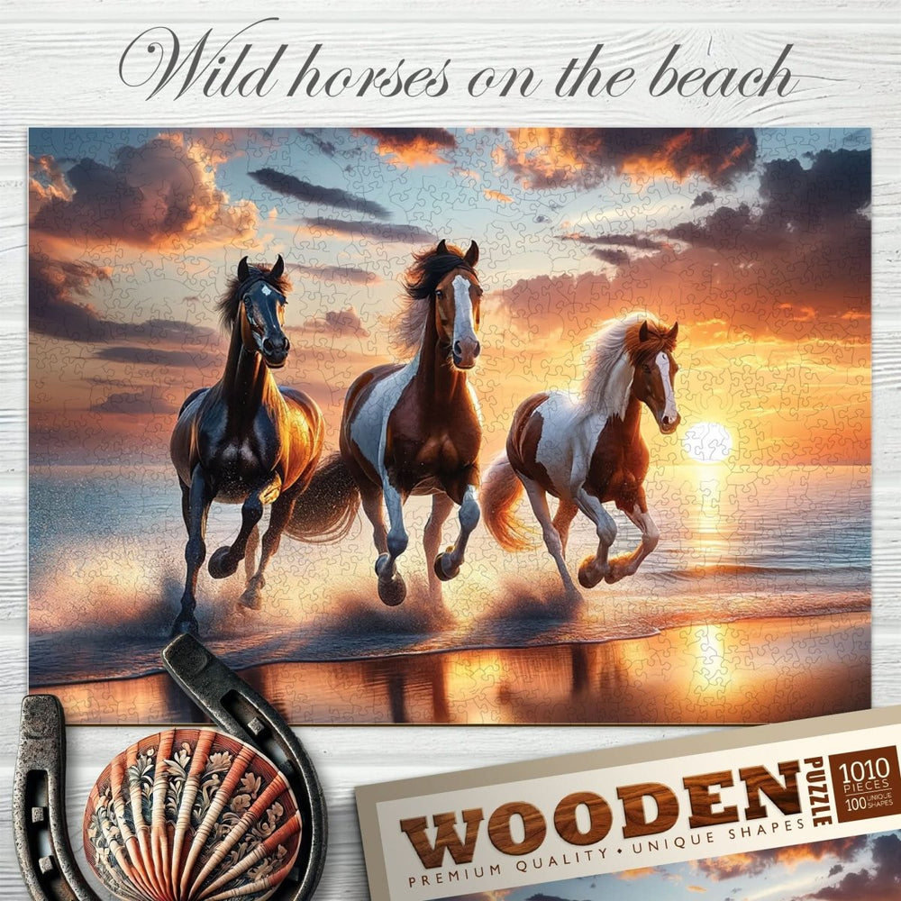 WOODEN.CITY – Wilde Pferde Am Strand | 3D Holzpuzzle - Lama Welt