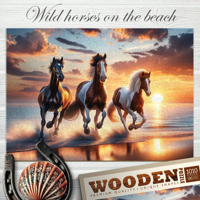 WOODEN.CITY – Wilde Pferde Am Strand | 3D Holzpuzzle - Lama Welt