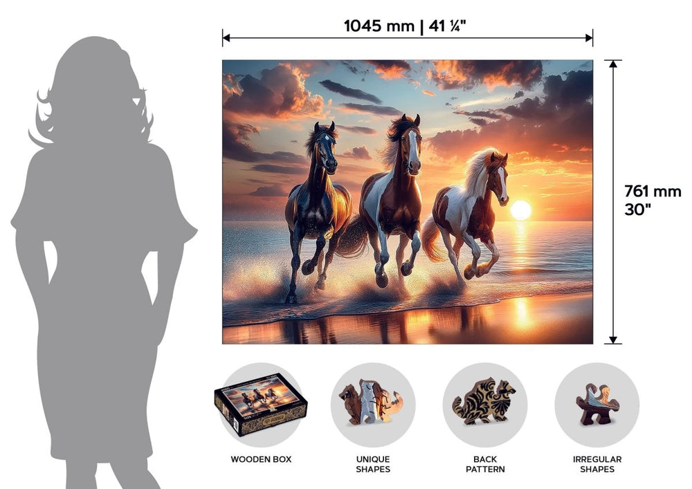 WOODEN.CITY – Wilde Pferde Am Strand | 3D Holzpuzzle - Lama Welt