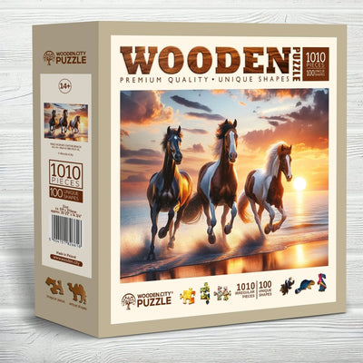 WOODEN.CITY – Wilde Pferde Am Strand | 3D Holzpuzzle - Lama Welt