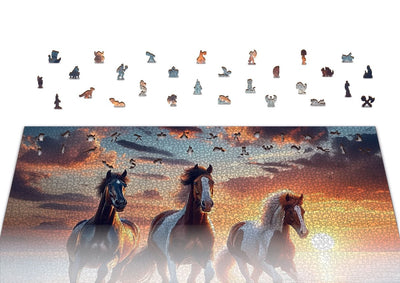 WOODEN.CITY – Wilde Pferde Am Strand | 3D Holzpuzzle - Lama Welt