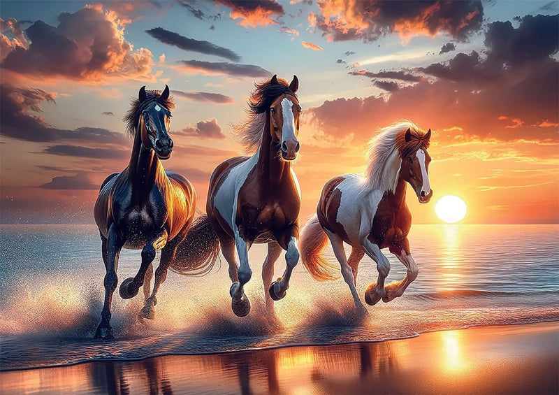 WOODEN.CITY – Wilde Pferde Am Strand | 3D Holzpuzzle - Lama Welt