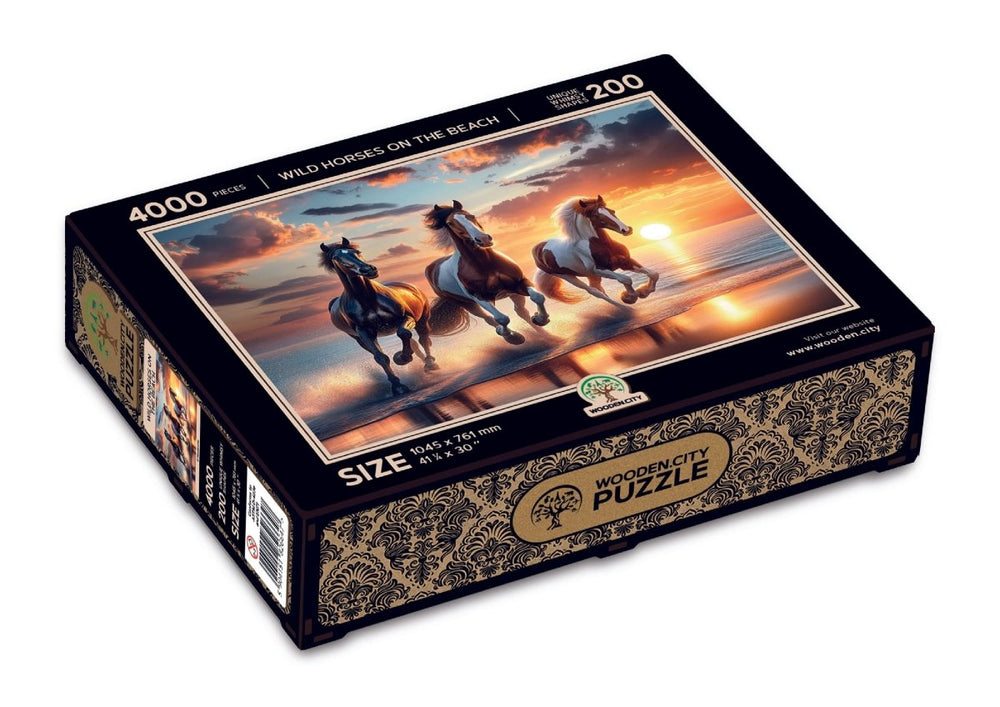 WOODEN.CITY – Wilde Pferde Am Strand | 3D Holzpuzzle - Lama Welt
