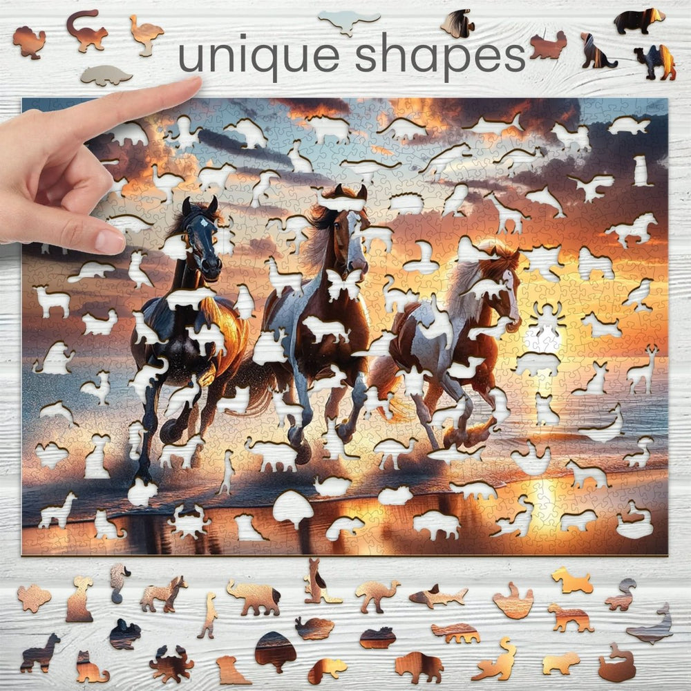 WOODEN.CITY – Wilde Pferde Am Strand | 3D Holzpuzzle - Lama Welt