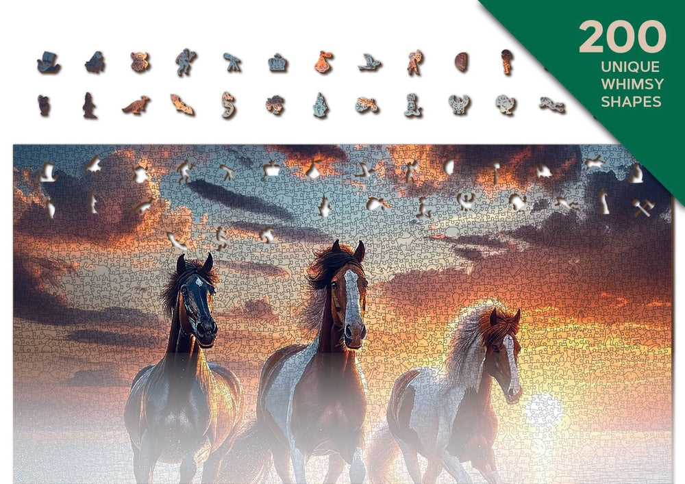 WOODEN.CITY – Wilde Pferde Am Strand | 3D Holzpuzzle - Lama Welt