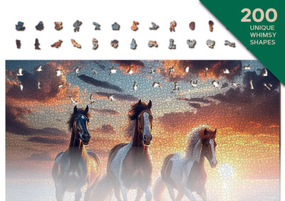 WOODEN.CITY – Wilde Pferde Am Strand | 3D Holzpuzzle - Lama Welt